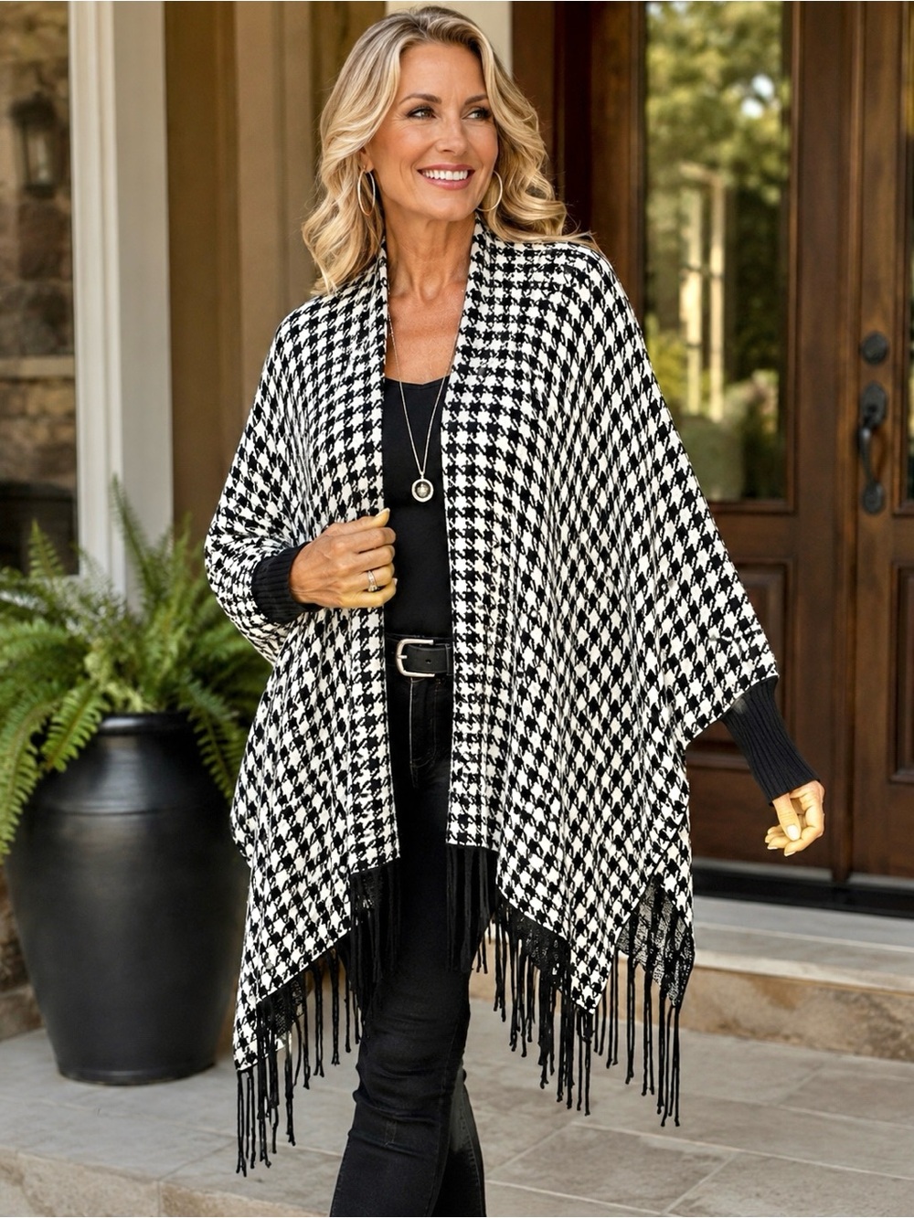 MWT Metric New York Knits Houndstooth Cardigan Elevated Casual Quiet Luxury